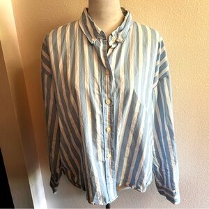 Old navy ‘the boyfriend shirt’ button front style blue white stripe sz XL guc